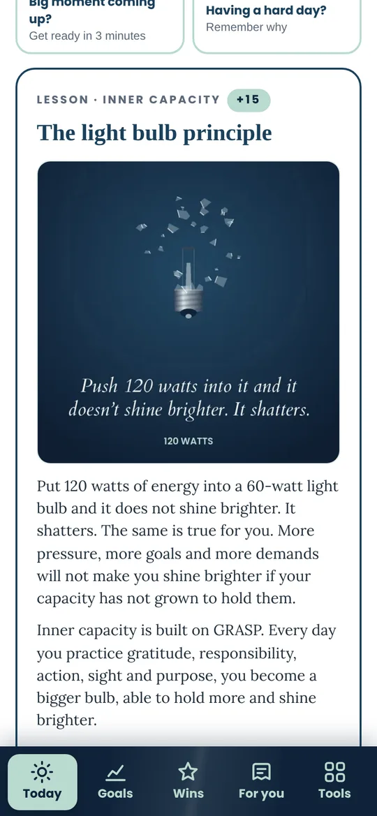 The light bulb principle lesson in the GRASP App